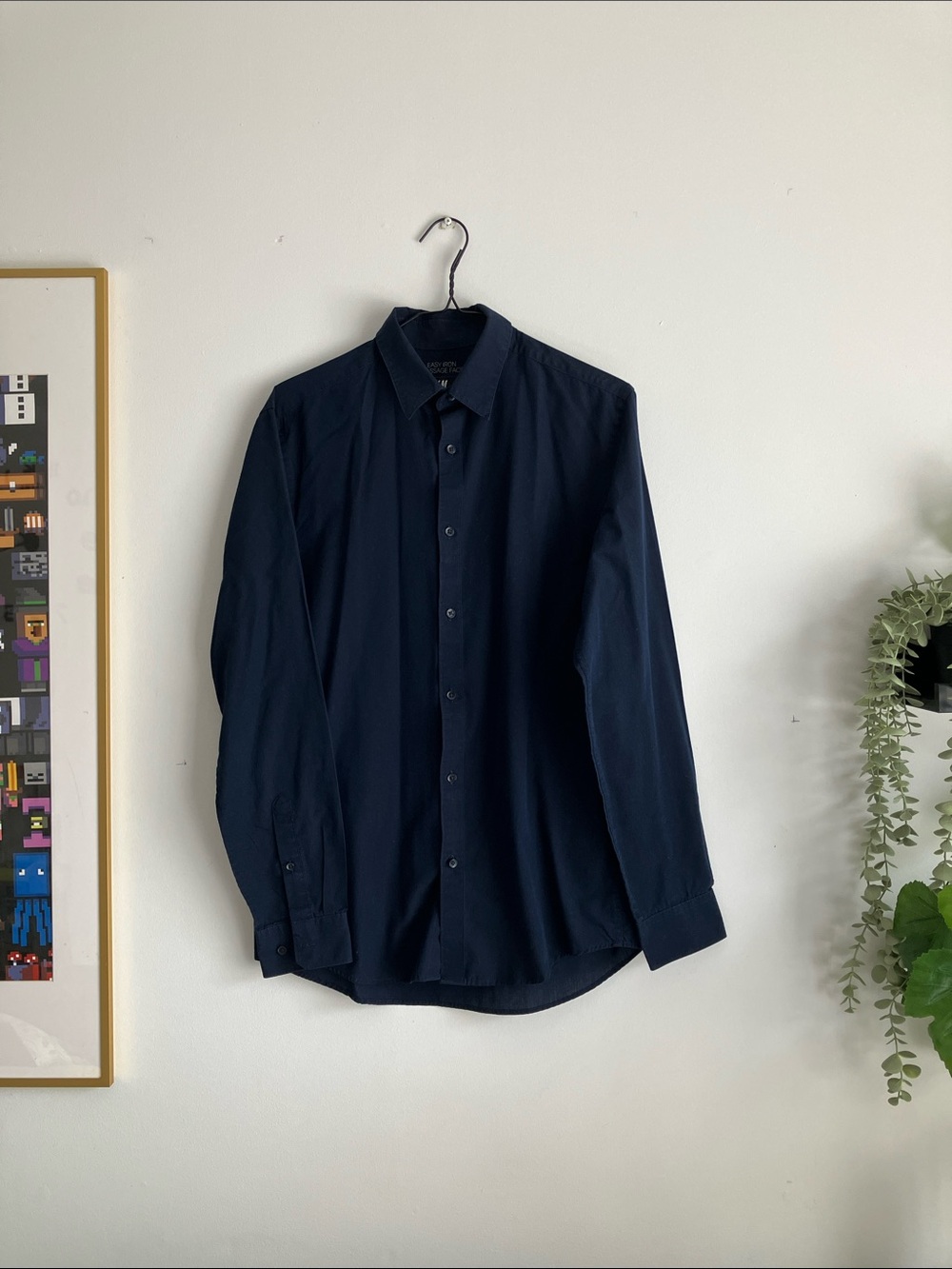 H&M Men's Dark Navy Button-Down Dress Shirt